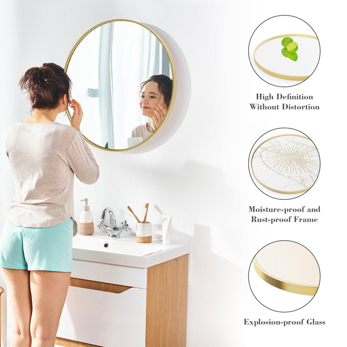 NEWBULIG easy-install round mirror with included hardware for quick bathroom setup