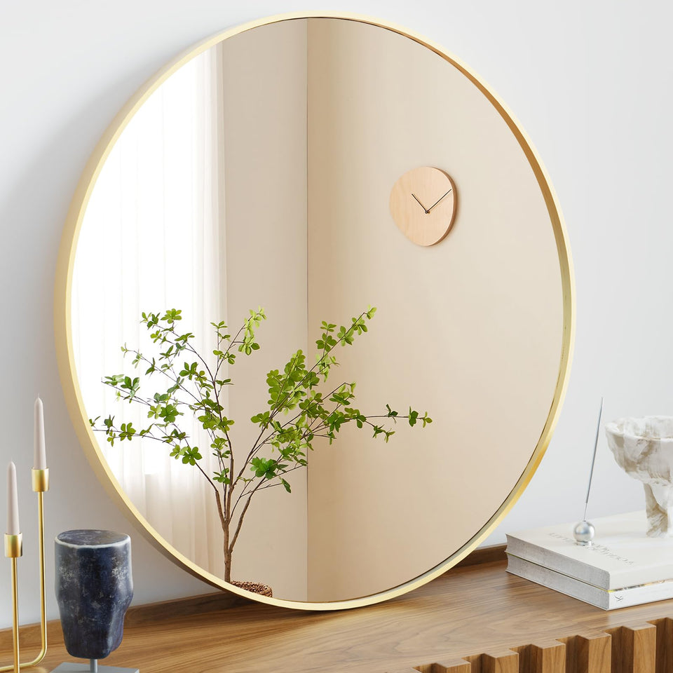 NEWBULIG round bathroom mirror 36-inch gold frame with crystal-clear reflection for vanity use