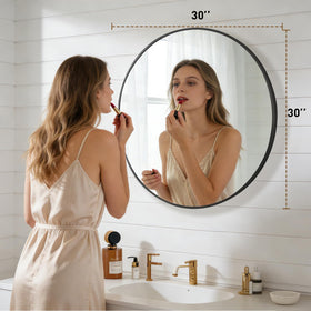 NEWBULIG round mirror with matte black frame enhances modern bathrooms and vanities.