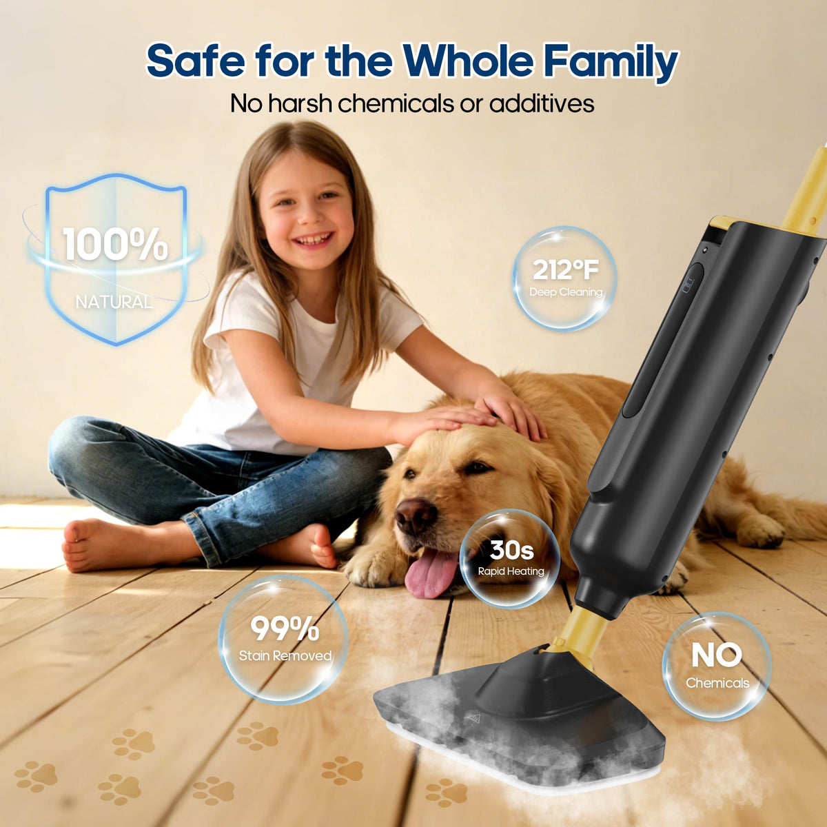 NEWBULIG Steam Mop long 16.4 ft cord for extended reach.