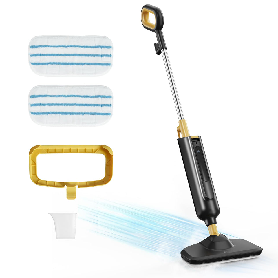 NEWBULIG Steam Mop showing quick heat-up for fast floor cleaning.