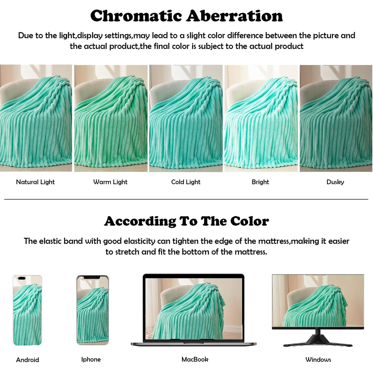 Newcosplay Aqua Ribbed Throw Blanket by the bedside for warm nights