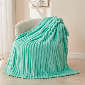 Newcosplay Aqua Ribbed Throw Blanket front view showing soft microfiber texture and color