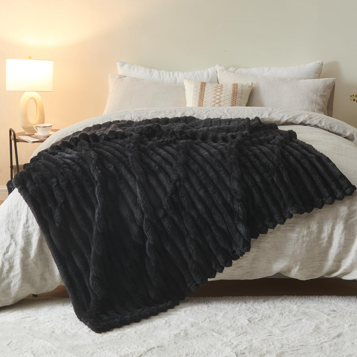 NewCosplay black ribbed twin blanket packaging-ready presentation for gifting