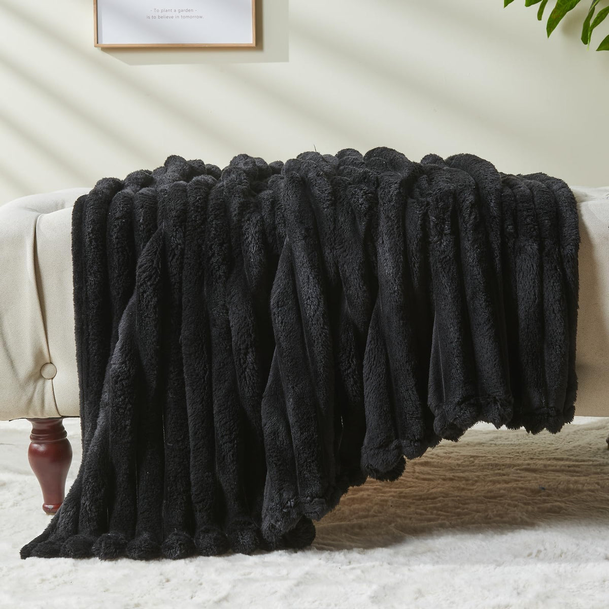 NewCosplay black ribbed twin blanket care-friendly washable for easy laundering