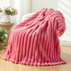 NEWCOSPLAY coral pink ribbed throw blanket for cozy evenings on the sofa