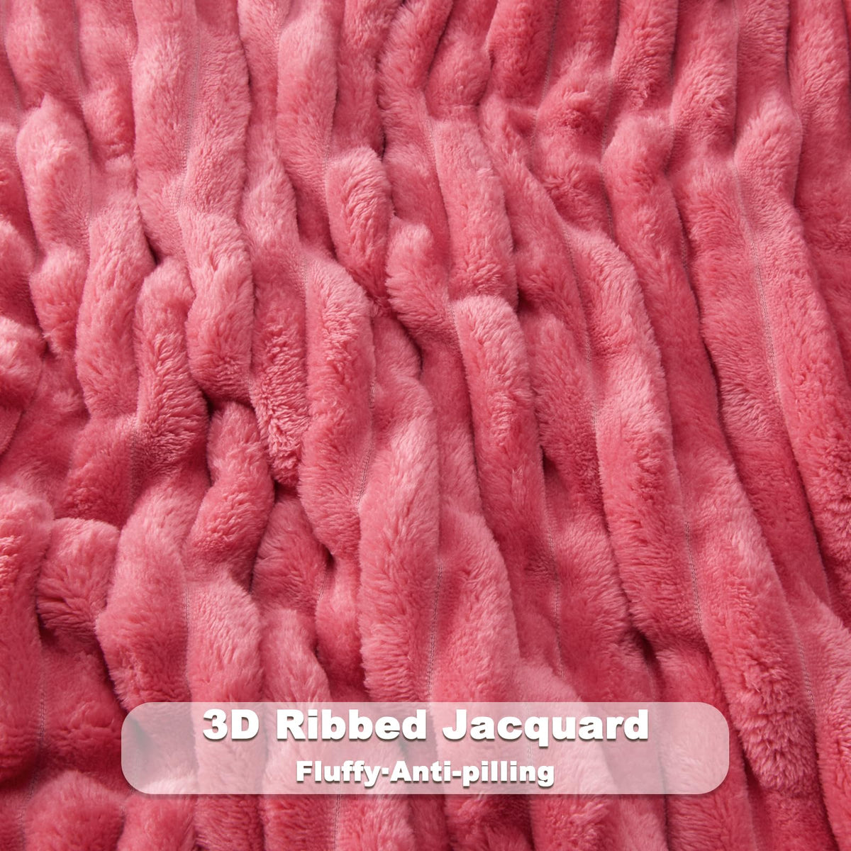 NEWCOSPLAY coral pink ribbed throw blanket on a living room throw