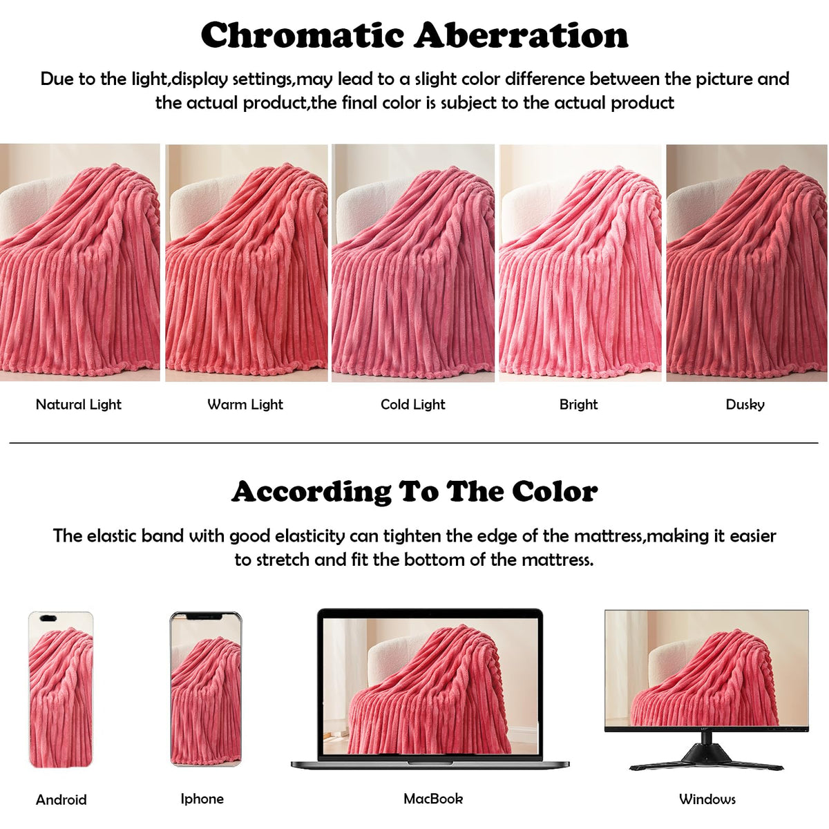 NEWCOSPLAY coral pink ribbed throw blanket close-up softness