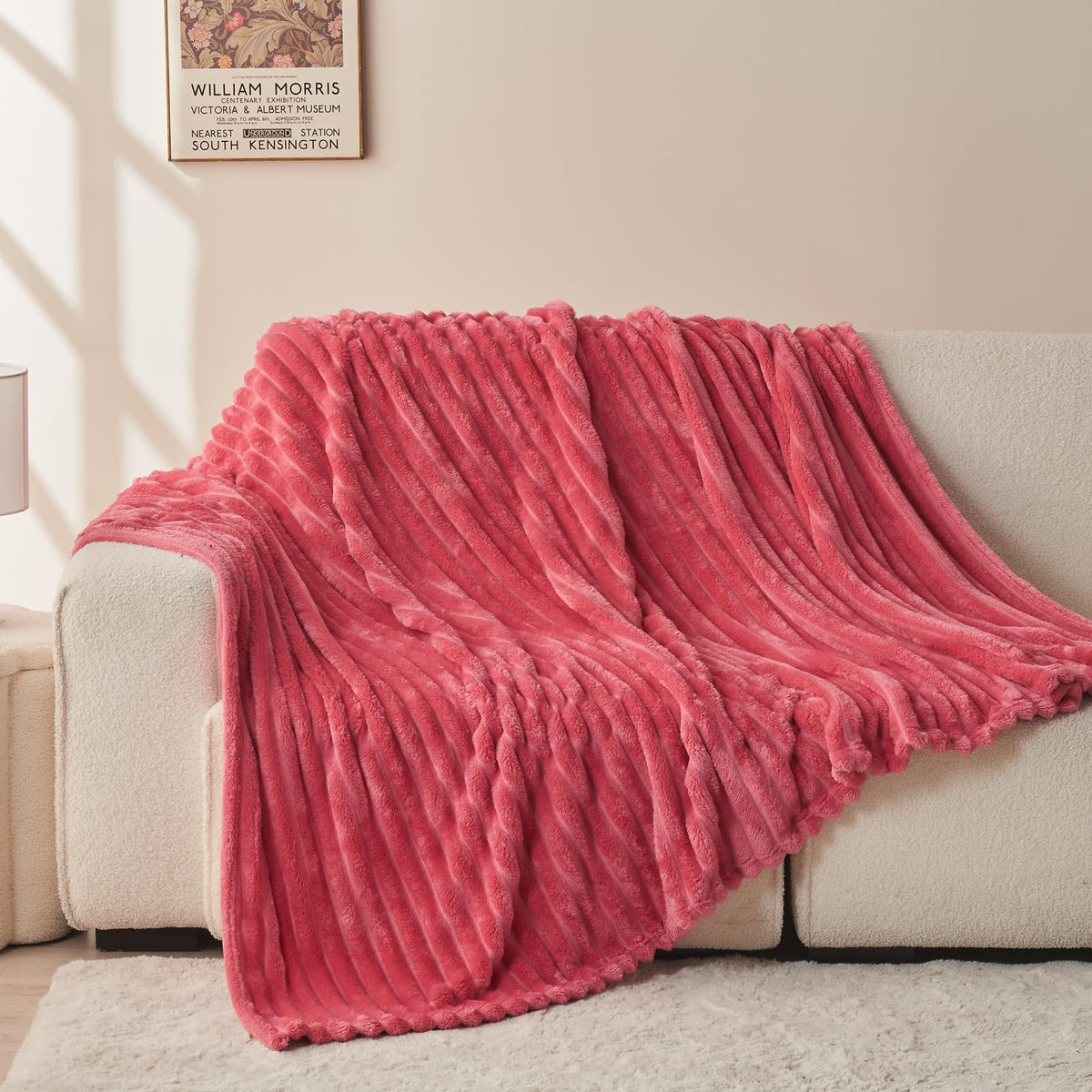 NEWCOSPLAY coral pink ribbed throw blanket washed and ready