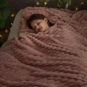 NEWCOSPLAY queen blanket pink jacquard 3D pattern adds luxury