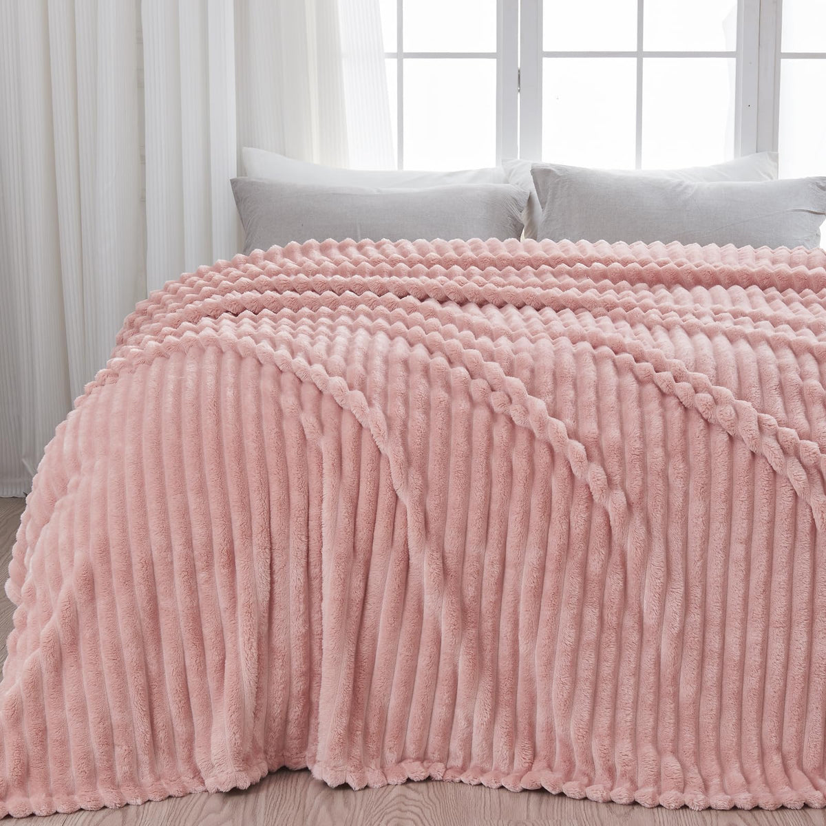 NEWCOSPLAY queen blanket pink ribbed texture enhances sofa styling