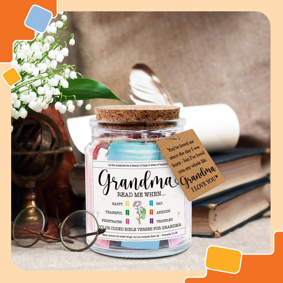 NewEleven Bible Verse Jar cork-cap design adds a touch of elegance.