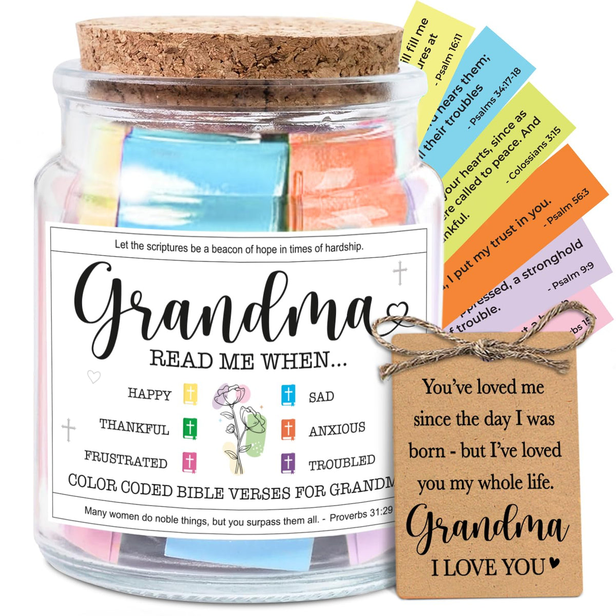 NewEleven Bible Verse Jar front view highlights elegant glass and calming cork lid for daily inspiration.