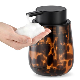 NEWHENGS marble glass foaming hand soap dispenser amber front view ideal for kitchen counters.