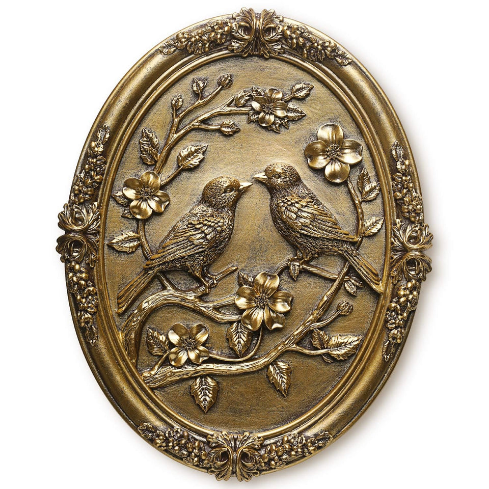 Newinhome Vintage Bird Wall Sculpture features gold birds on an embossed relief