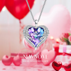 NEWNOVE angel-wings-heart-necklace close-up, crystal pendant adds enduring sentiment