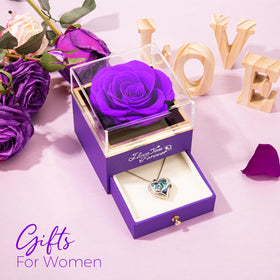NEWNOVE real purple rose in gift box, lasting Valentine surprise