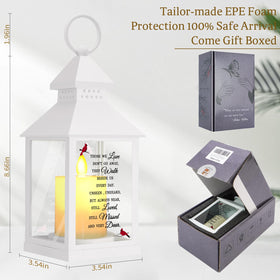 Newoh memorial lantern showing glass-side panels with bright glow