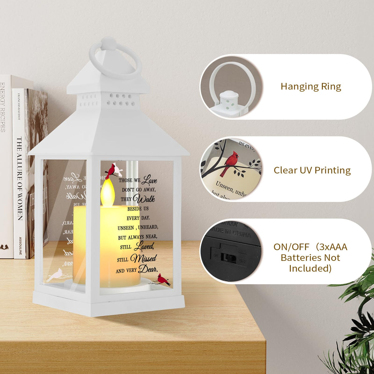 Newoh lantern features UV-coated inscription resistant to weathering