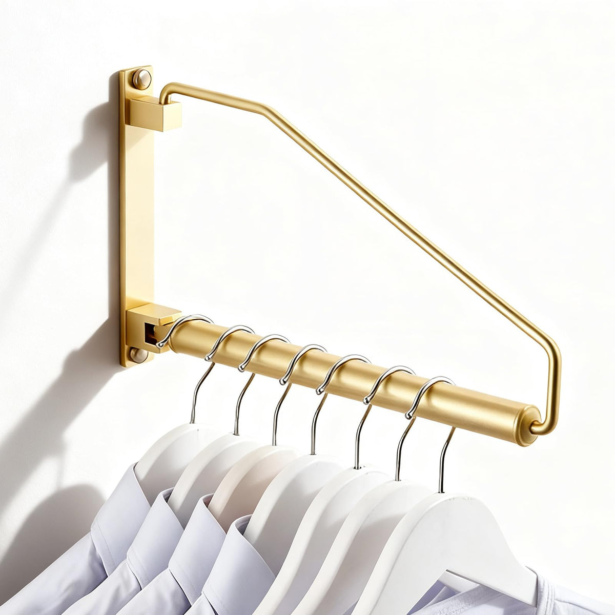 NEWRAIN folding wall hanger with brass arm for easy access and space saving.