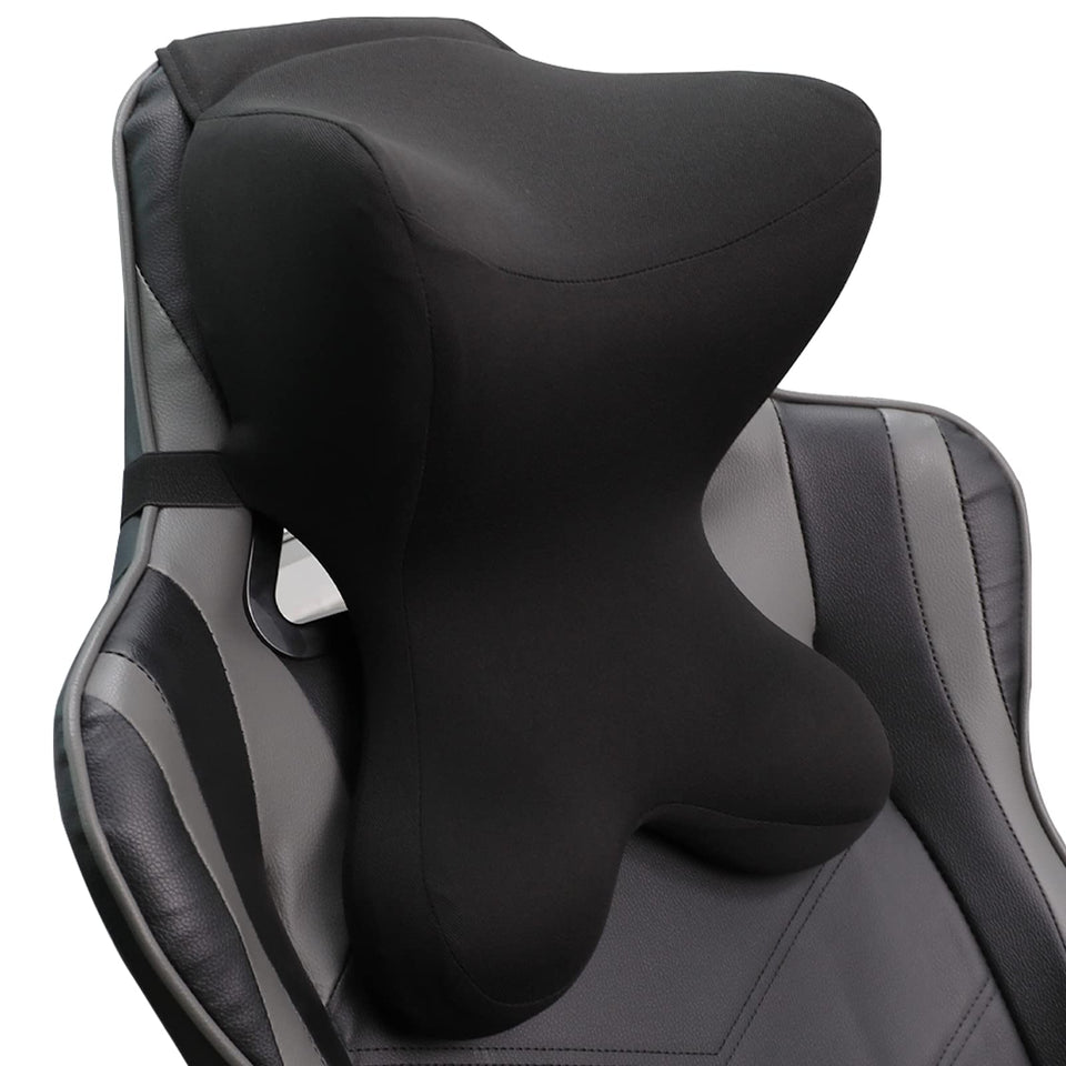 Newsty car neck pillow attached to headrest for targeted neck support during drives.