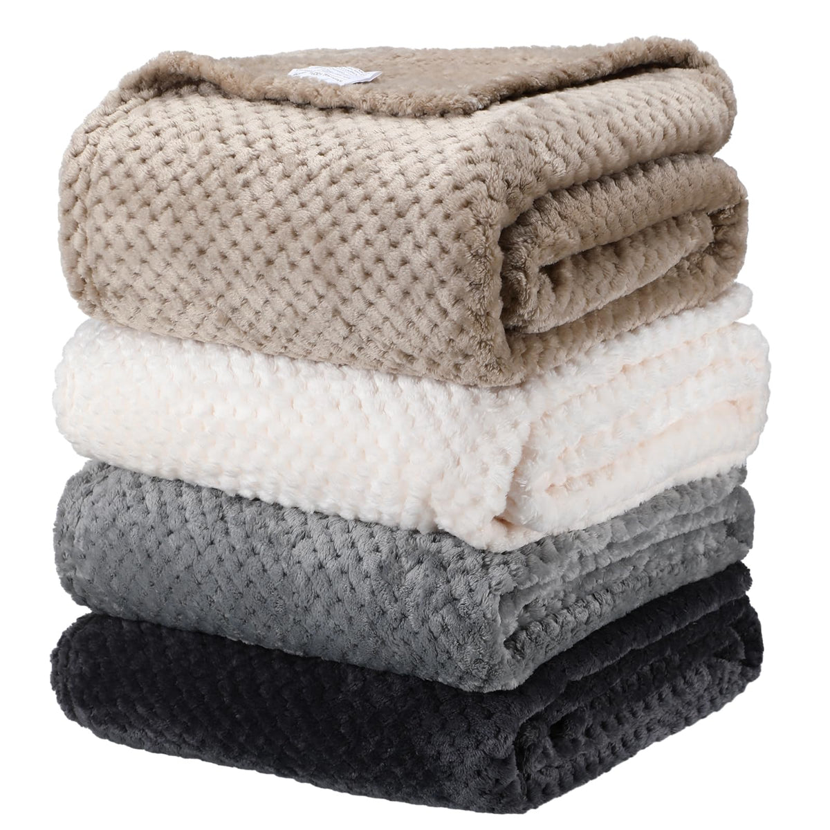 Newwiee four-piece flanne fleece throw folded for compact storage