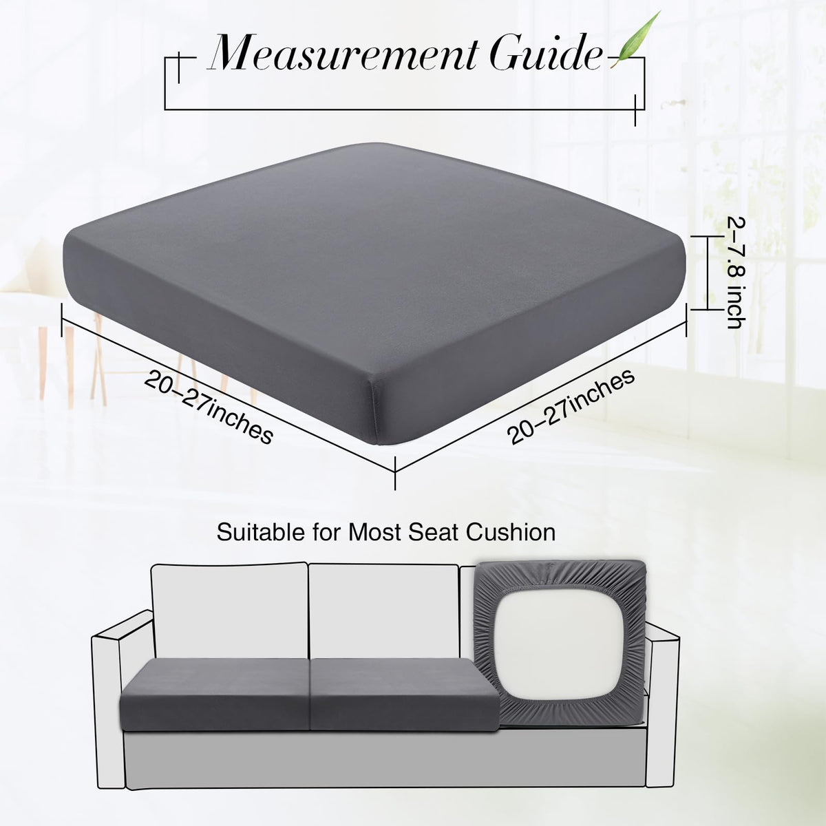 Newwiee cushion cover with elastic bottom band for secure sofa fit