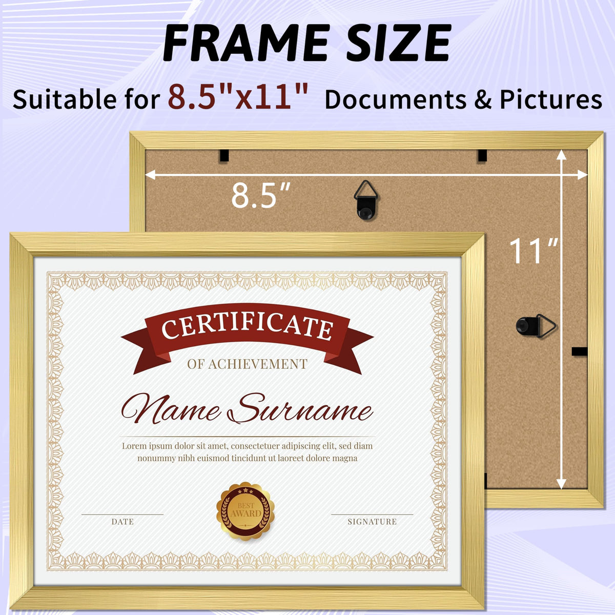 NEXCOVER 8.5x11 black frame set highlighting a formal diploma display.