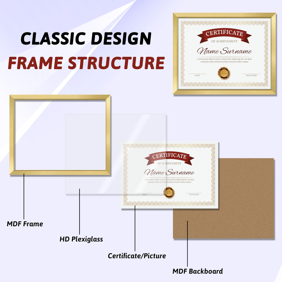 NEXCOVER white 8.5x11 frame set ideal for photos and posters.
