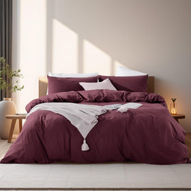 NEXHOME PRO king duvet cover in burgundy with breathable washed cotton