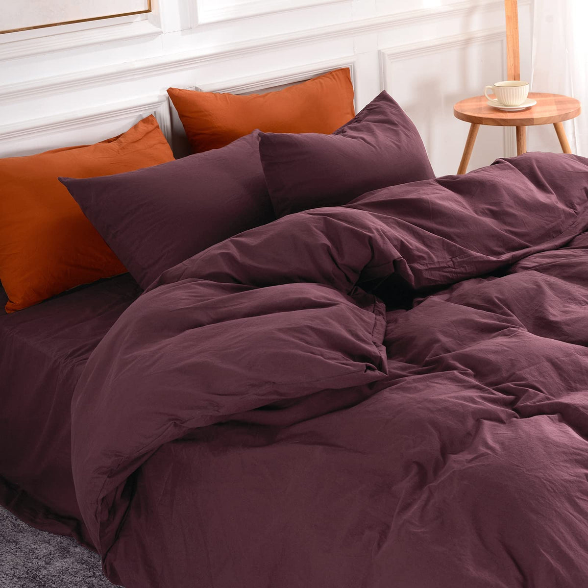 NEXHOME PRO duvet cover in burgundy texture adds cozy linen-look to your bedroom