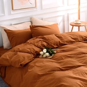 NEXHOME PRO terracotta duvet cover close-up texture showing linen feel.