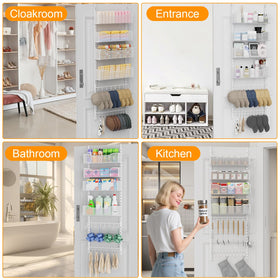 Space-saving NEYCIL behind-the-door storage frees floor and closet space.