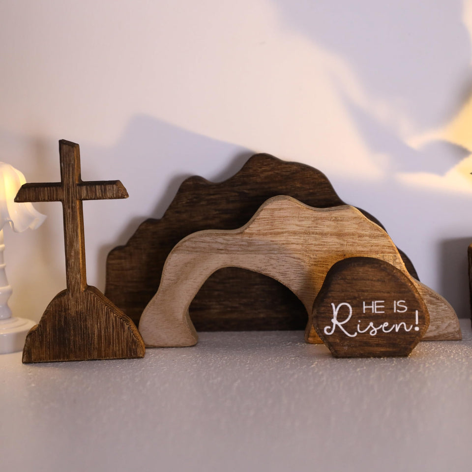 nezababycos empty tomb easter scene in wood enhances seasonal decor with resurrection symbolism.