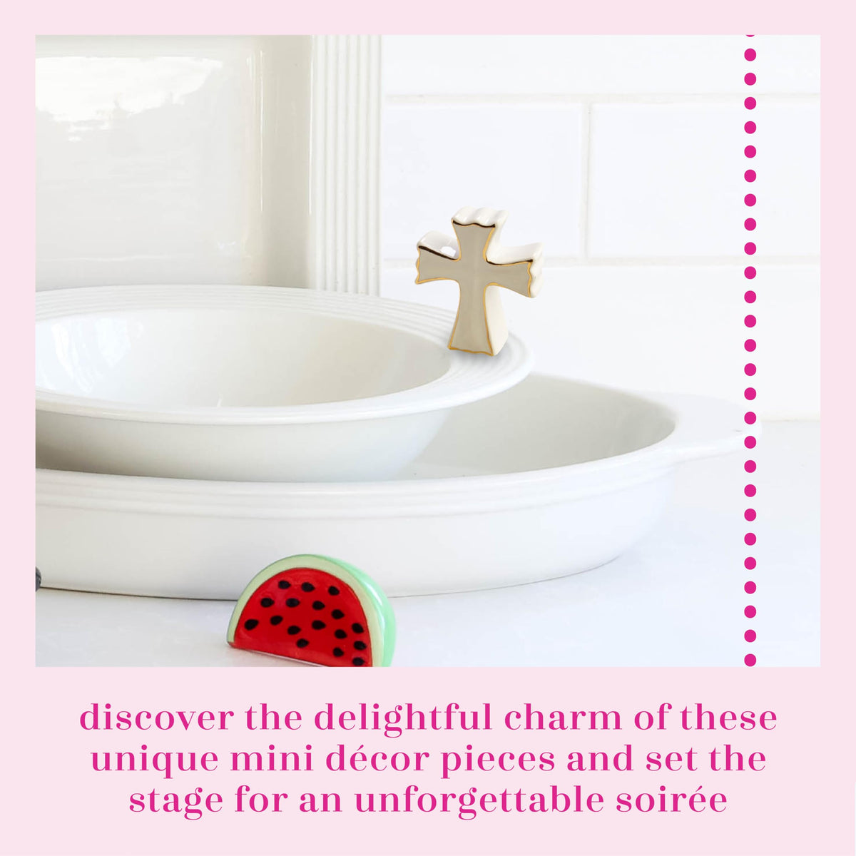 Ceramic base with hole displaying interchangeable Nora Fleming mini