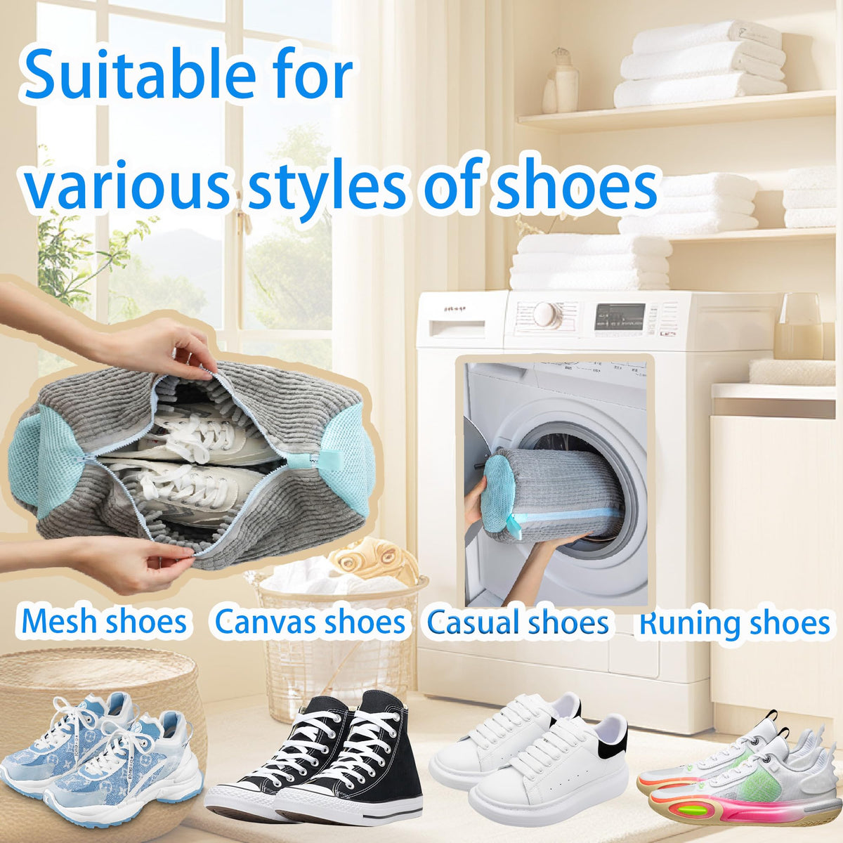 ngfhf shoe washing bag interior with sandwich mesh and fibers