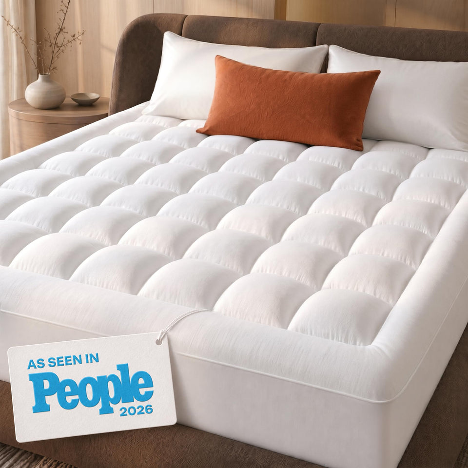 Niagara Sleep Solution cloud-like queen topper on bed for luxurious comfort.