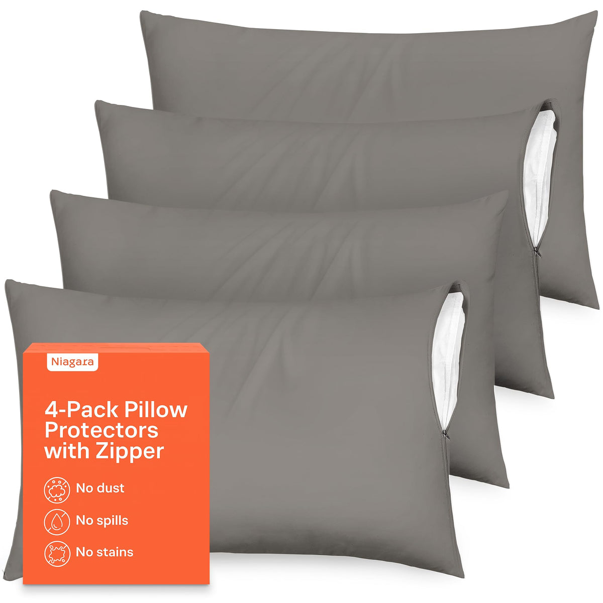 Niagara Sleep Solution king-size pillow protector with zipper for dust protection.