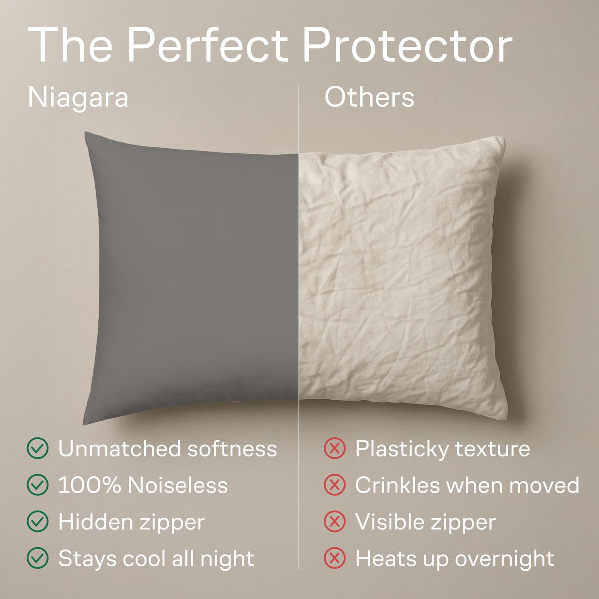 Niagara Sleep Solution machine washable pillow protectors for simple cleaning.