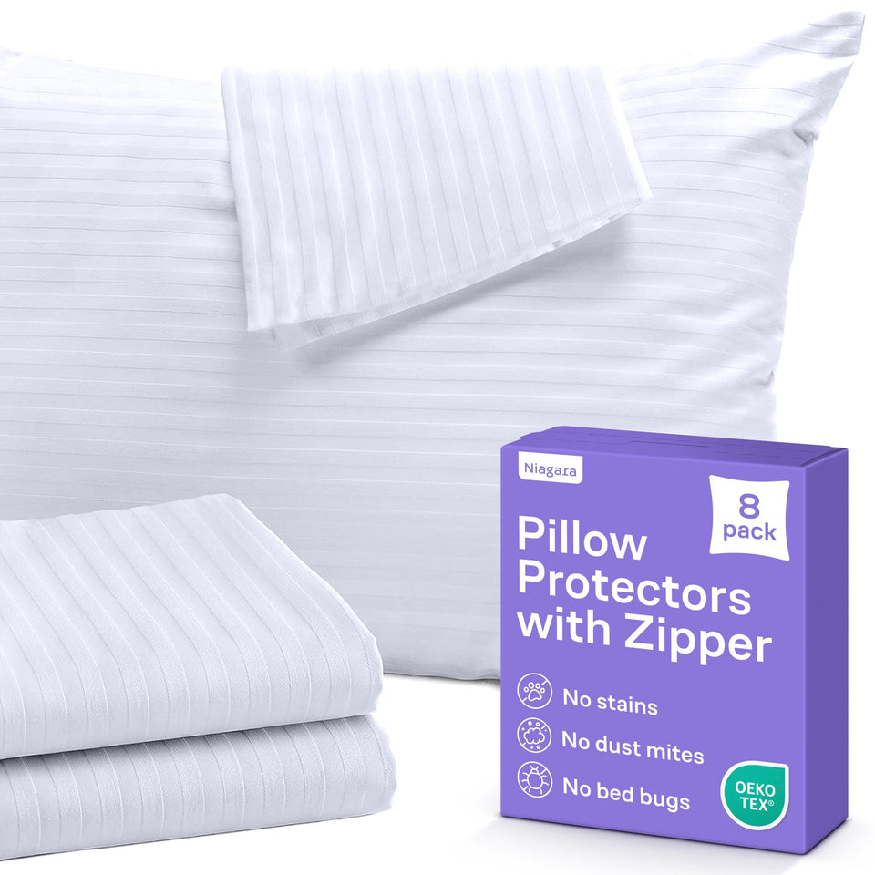 Niagara Sleep Solution king-size pillow protector front view keeps pillows clean.