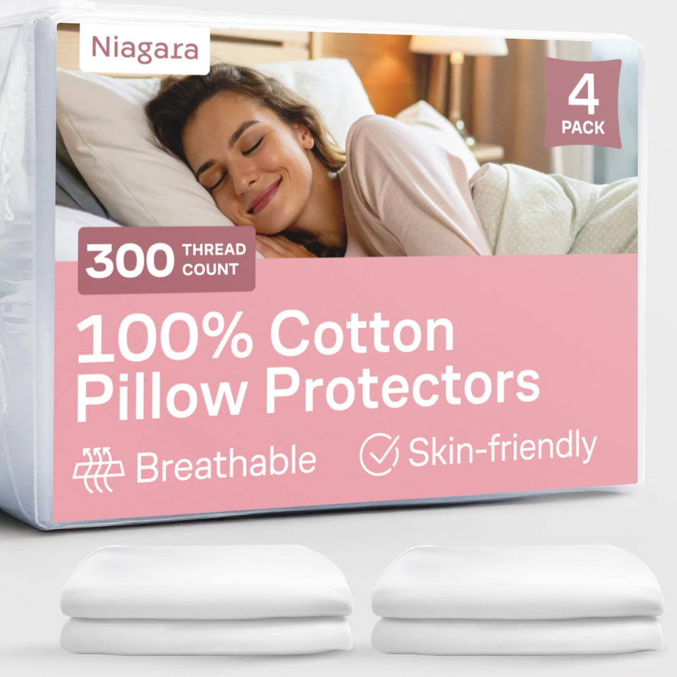 Niagara Sleep Solution pillow protectors with zipper on queen pillow for clean, lasting freshness.