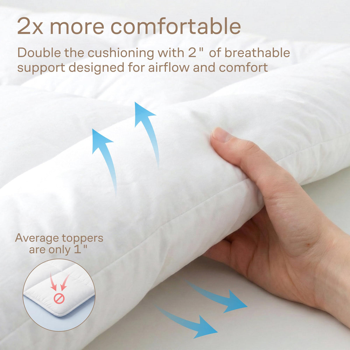 Niagara adjustable straps keep the topper securely in place on bed