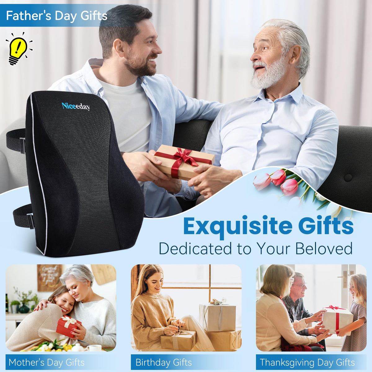 Niceeday lumbar pillow with breathable 3D mesh cover for airflow