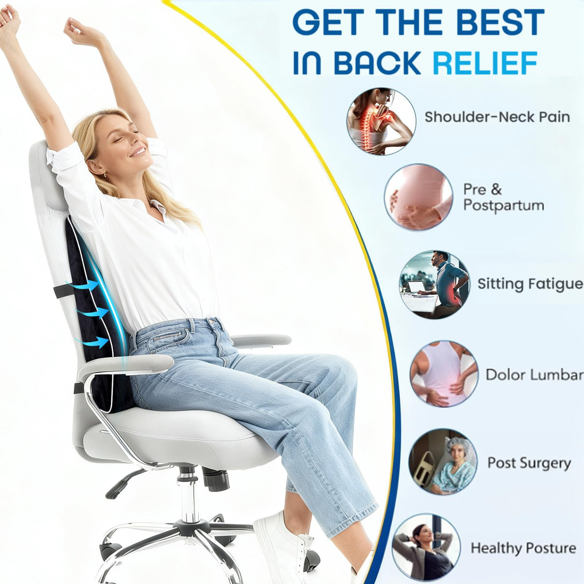 Adjustable straps on Niceeday back cushion keep it secure on chairs