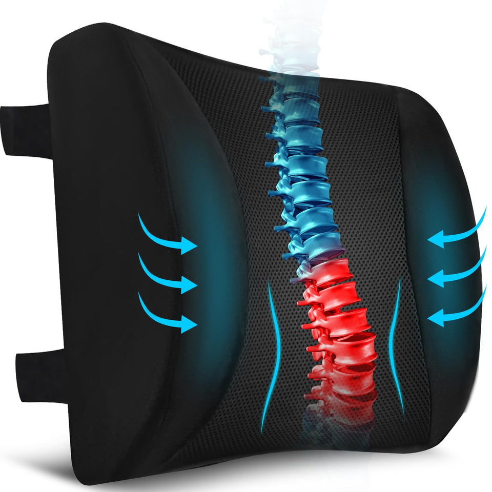 Niceeday lumbar support pillow front view showing ergonomic curve and breathable mesh cover