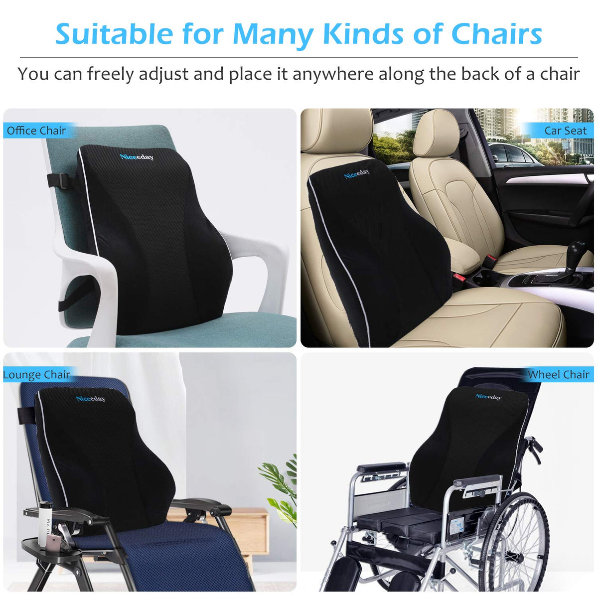 Niceeday lumbar support on a car seat for road comfort