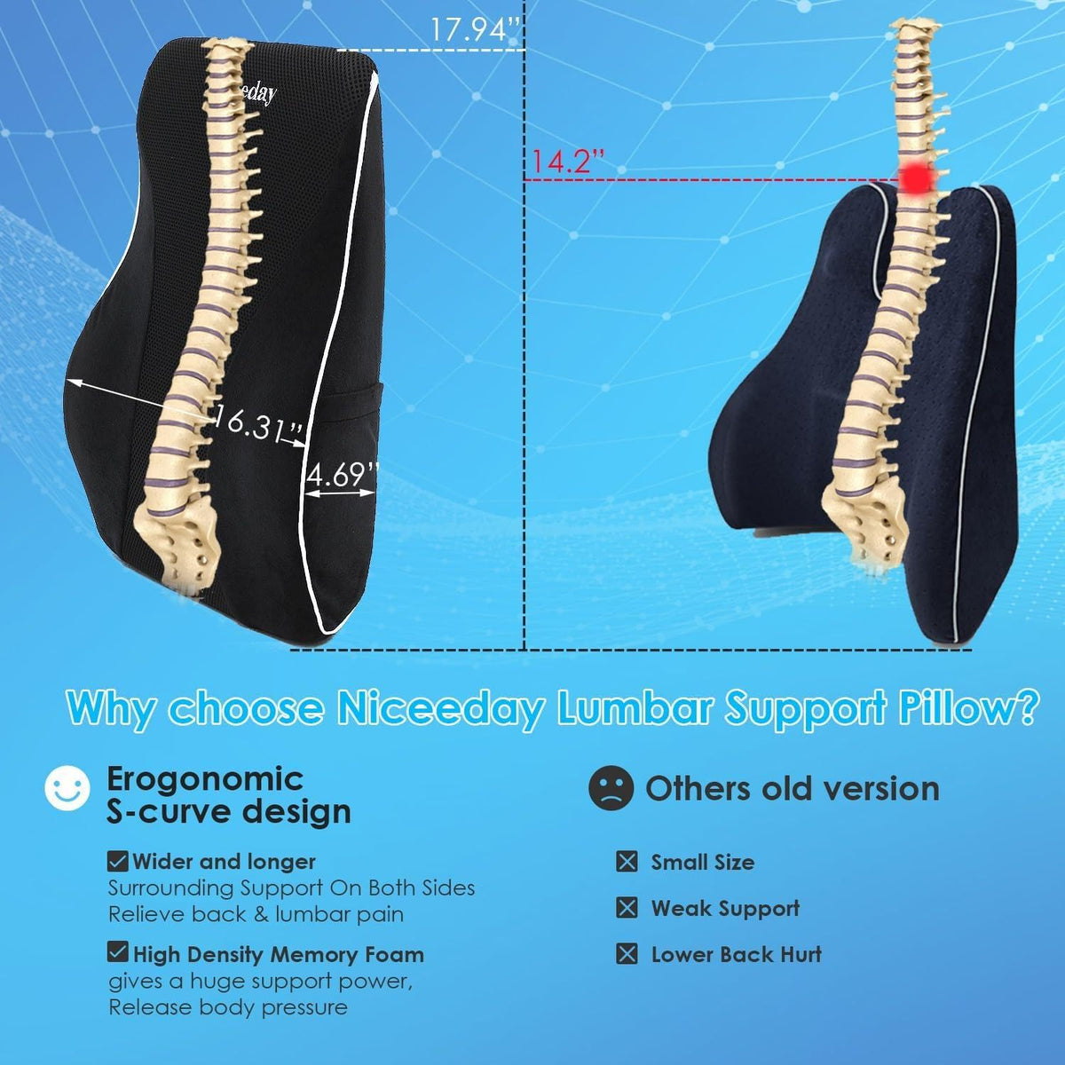 Niceeday lumbar pillow placed in an office setup for daily use