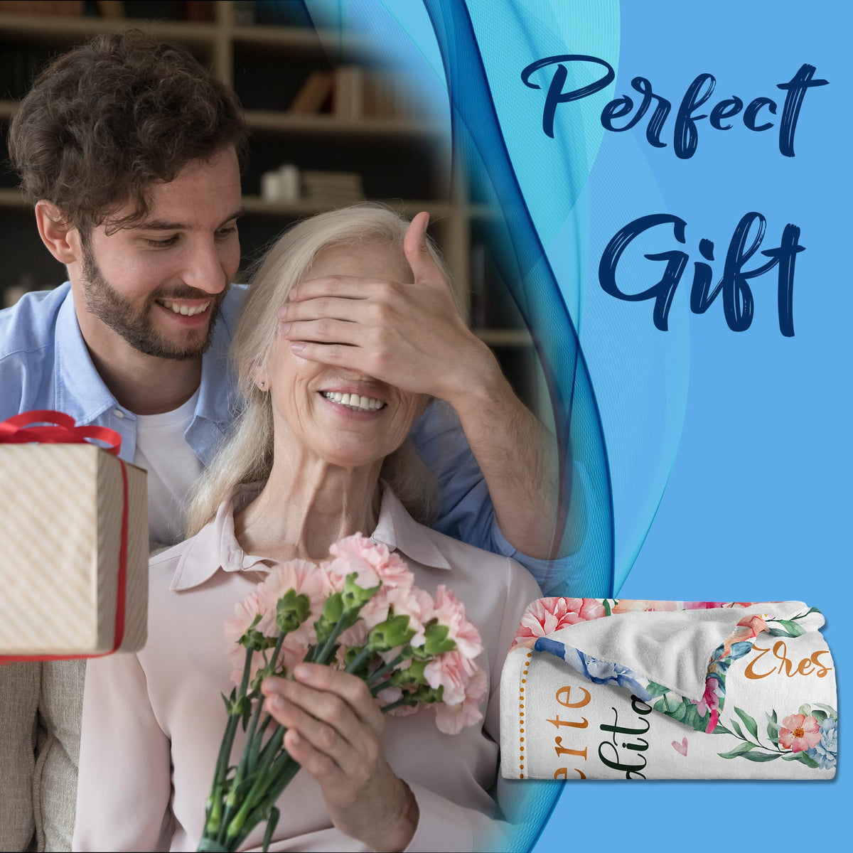 Nicetous cozy blanket for grandma on sofa or bed, easy to carry