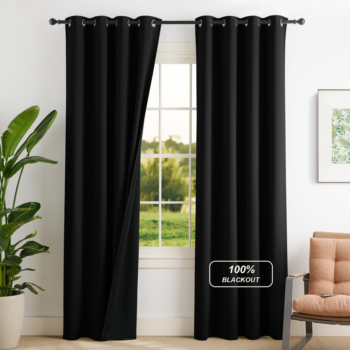 NICETOWN blackout curtain fabric close-up for light control.