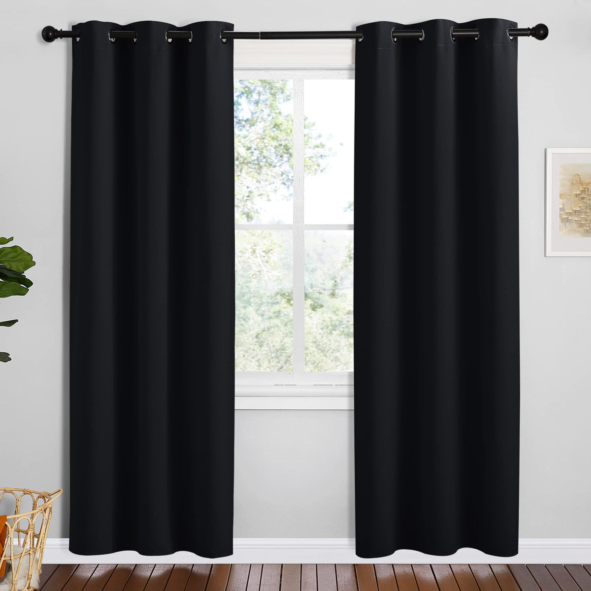 NICETOWN blackout curtains two-panel set blocking light for a cooler room.